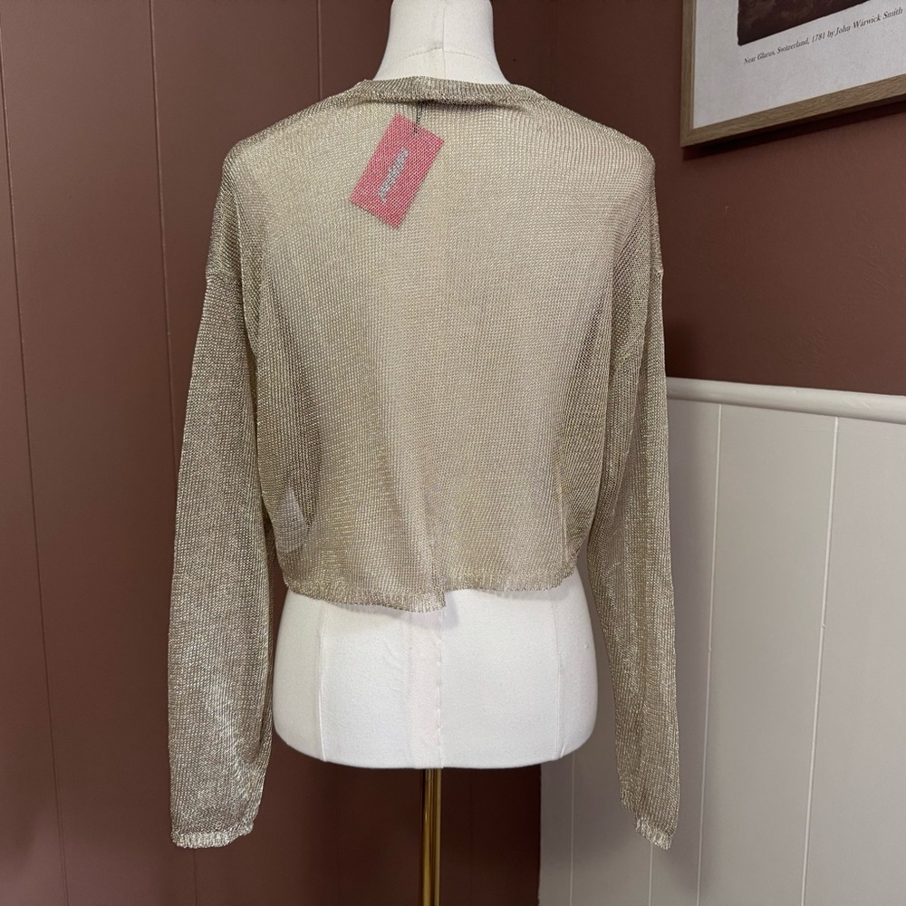 NWT Edikted Aviva Cropped Metallic Long Sleeve Top - Picture 4 of 15